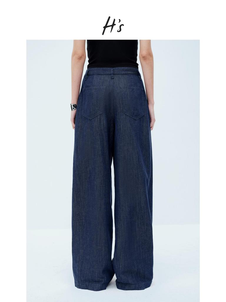 Women's HS Lyocell Linen Wide-Leg Pants, Summer Style Straight Fit, Size 25