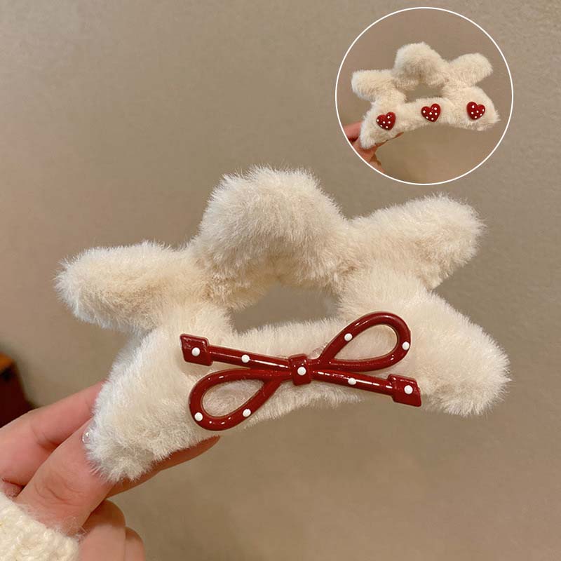 New Elegant Plush Bow Hair Claw Clips for Women Girls Winter Fluffy Plush Large Shark Clamp Hair Clip Headwear Hair Accessories