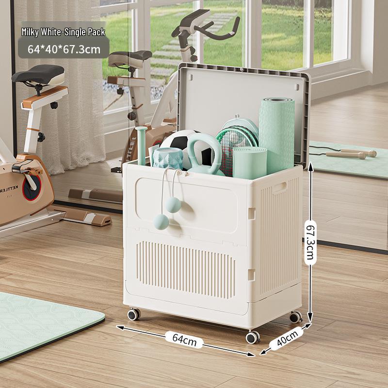 Yoga Mat Plastic Trolley with Flip-Top Storage Basket for Living Room Fitness Equipment