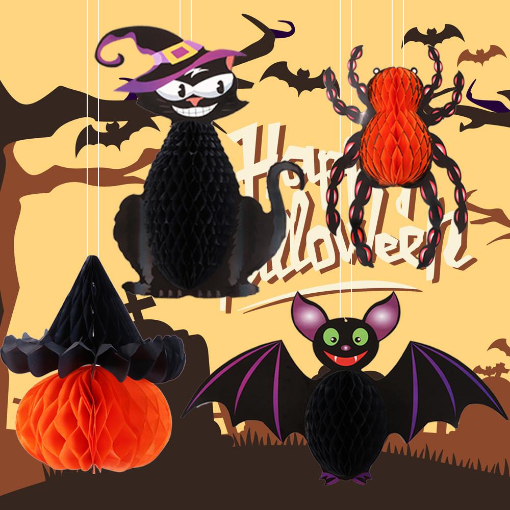 Halloween Honeycomb Festive Bat And Pumpkin Hanging Ornaments For Memorable Decor Party