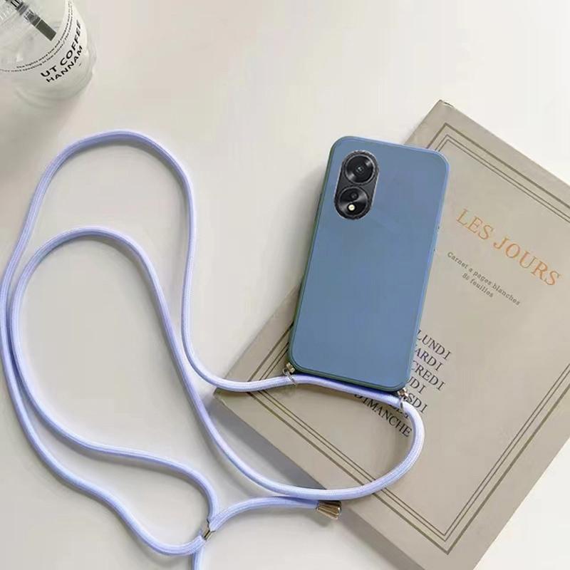 OPPO A 38 18 4G Cases Lanyard Crossbody Necklace Strap Cord Case For Oppo A18 4G A38 4G Liquid Silicone Candy Color Cover