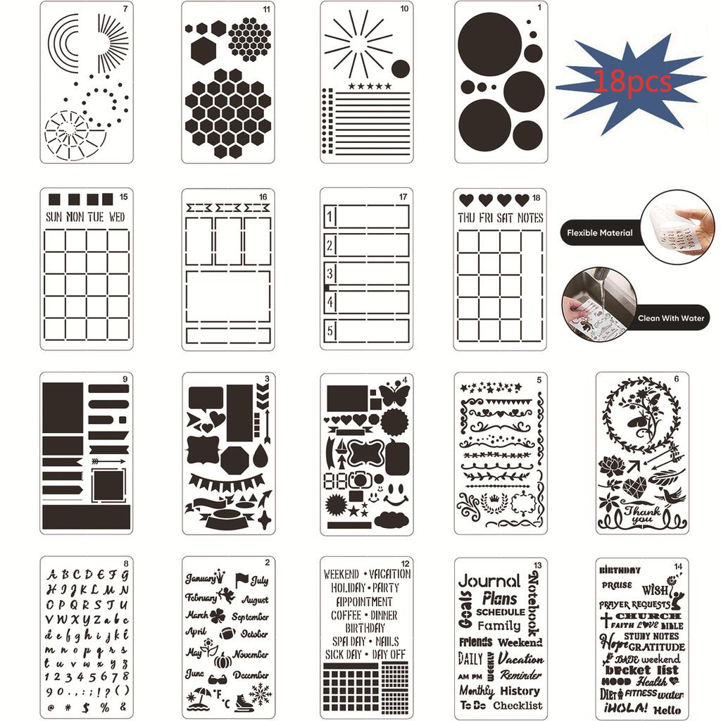 18 Sheets Per Set, PET, Hollow Out Painting Template, Creative Lace, Painting Set, DIY Diary Theme, Hand Account Drawing Template