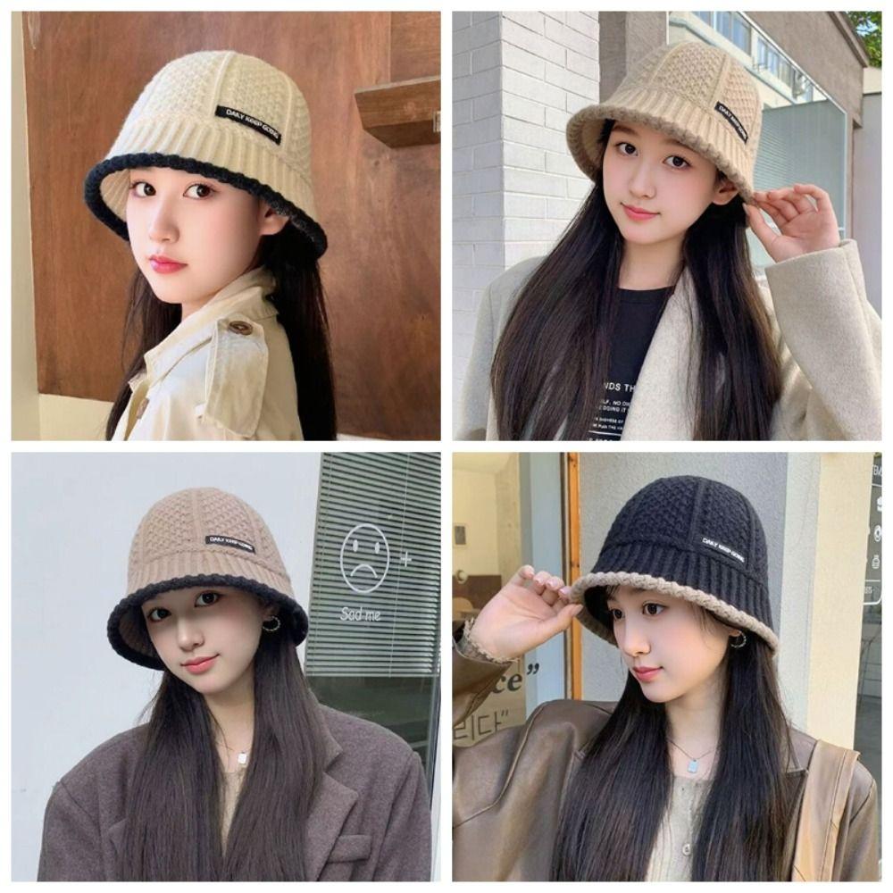 Windproof Knitted Bucket Hat Warm Women Fisherman Hat Fashion Wool Basin Cap Shopping Travel