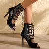 Black Latin Dance Shoes Adult Jazz Short Boots High Top Heels High Heel Boots Lace Up Sexy Dance Shoes