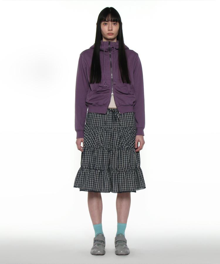Partimento Woman Pwc Lace Trim Tiered Midi Skirt_Navy Check