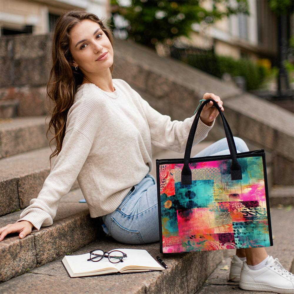 Vibrant Art Print Tote Bag Portable Fashion Casual Daily Carry Handbag for Outdoor Shopping Travel Use