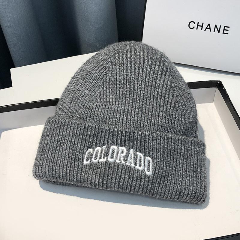 Knitted Hat Women's Autumn and Winter Letter Embroidery Wool Hat Warm Versatile Pullover Ear Protector Cold Hat Men's Trend