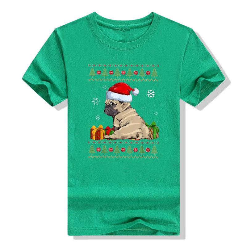 Cute Pug Christmas Costume Santa Hat Ugly Tree Dog Santa Xmas Classic T-Shirt Gifts Animal Printed Basics Graphic Tee Y2k Tops