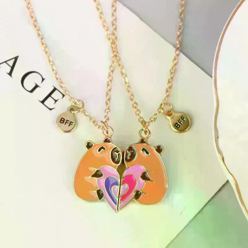 2 Pezzi Simpatico Ciondolo Puzzle a Forma di Cuore Capibara Cartone Animato Magnetico Collana Migliore Amico Per Migliori Amiche Gioielli Amicizia Regali