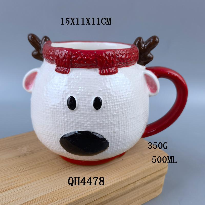 2025 New Creative Inverted Hand-painted Ceramic Santa Claus Water Cup Relief Christmas Decoration Mug Coffee Cup
