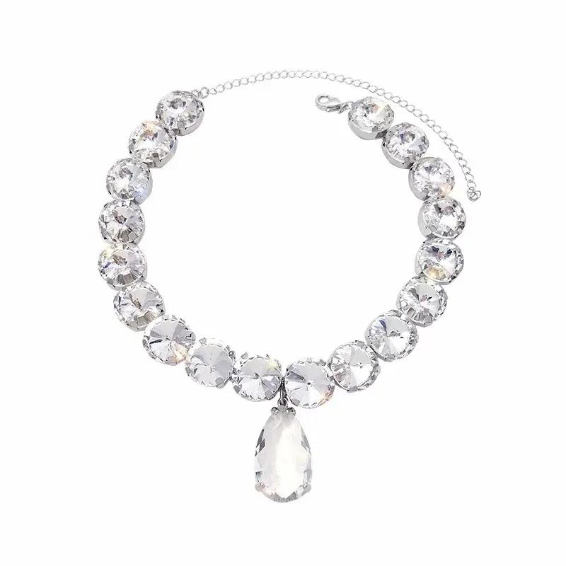 Vintage Duży Łezka Choker Luksusowe Naszyjniki Kryształowe Damskie Duży Naszyjnik z Dżetami na Biżuterię Ślubną