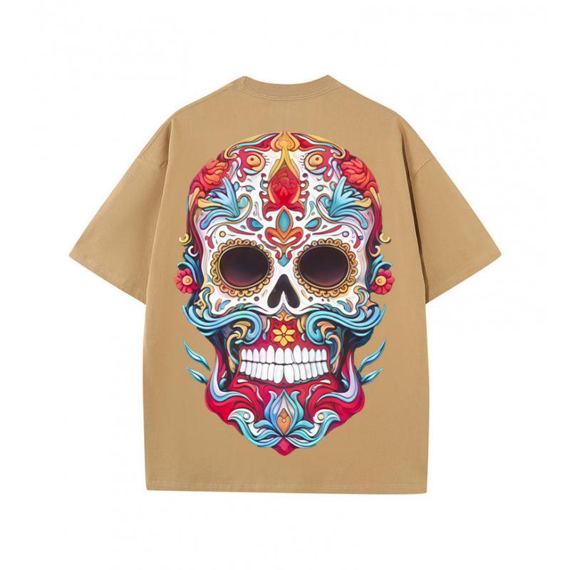 Summer new loose T-shirt skull print 230g pure cotton street tide brand short sleeve