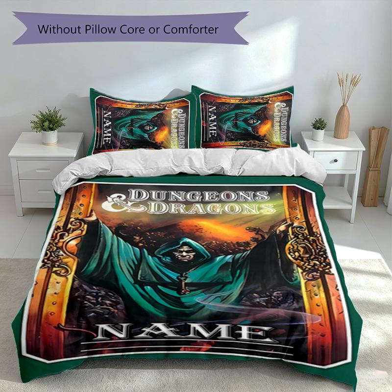 3pcs Custom Name Dungeons & Dragons Set,Includes 1 Duvet Cover and 2 Pillowcases,All-season Bedroom Decor