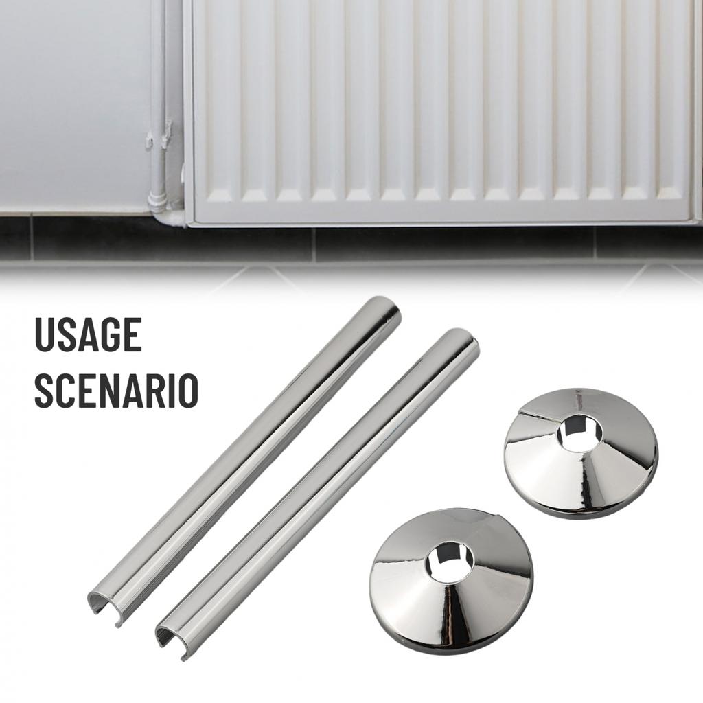 2 Pk Pipes Radiator Pipe Covers Sleeve 15mm Collars Cut Fit Bathroom Chrome
