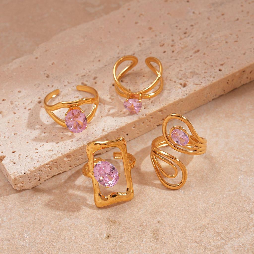 Damski Pierścionek Kwadratowy Pusty ze Stali Nierdzewnej i Cyrkonii – Luksusowa, Nowoczesna Biżuteria dla Modnej Elegancji.