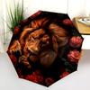Lion and Rose pattern, automatic folding umbrella, portable and foldable design, 8 ribs, a Christmas or birthday gift.