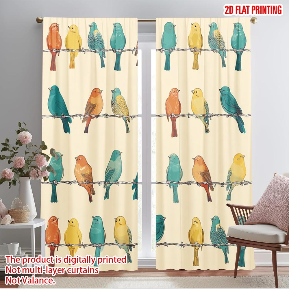 

2 шт., 2D печать на плоскости Популярные шторные панели Красочные птицы на ветках Прочный полиэстер (без удилища) Все сезоны для жизни 52.50×116.00 CM 2pcs