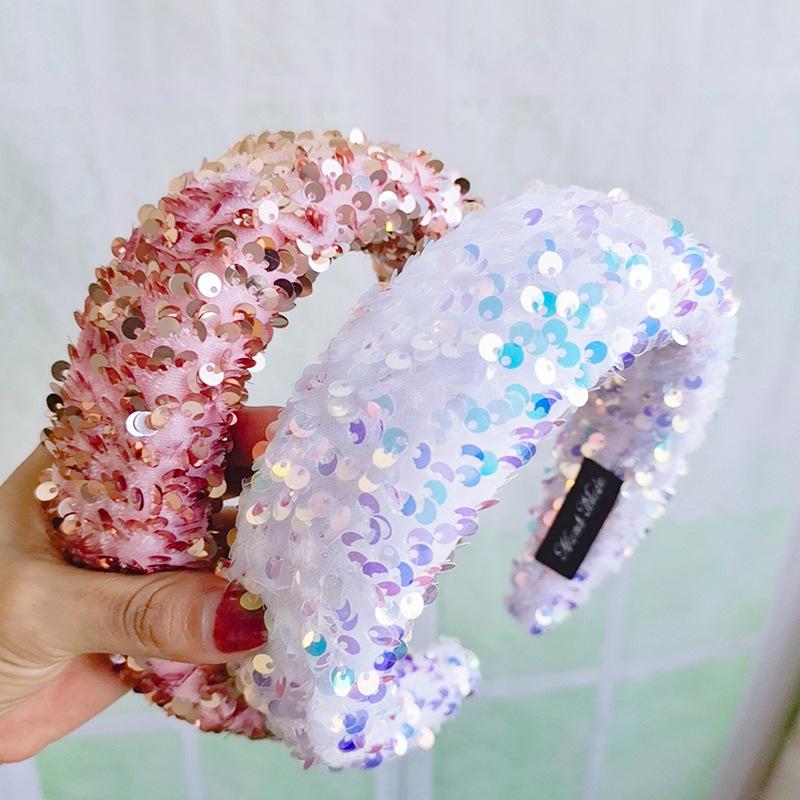 Fashion Hair Accessories Sequin Fabric Sponge Plastic Hairband Headband Hair Band for Women