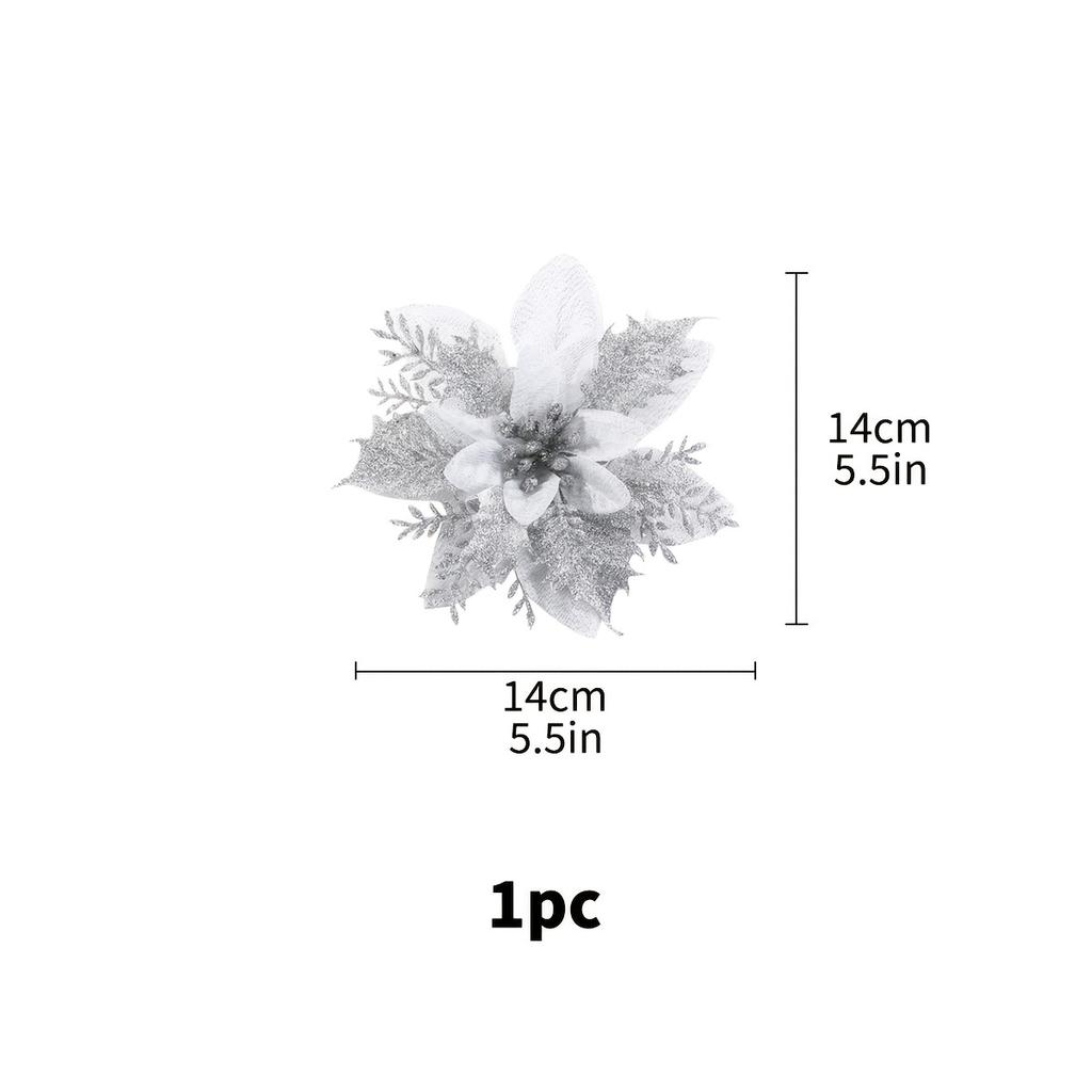 1pc Christmas Poinsettia Artificial Flower, Christmas Tree Wreaths Garland Decor, Glitter Flowers Decor for Xmas New Year Wedding Party Ornaments