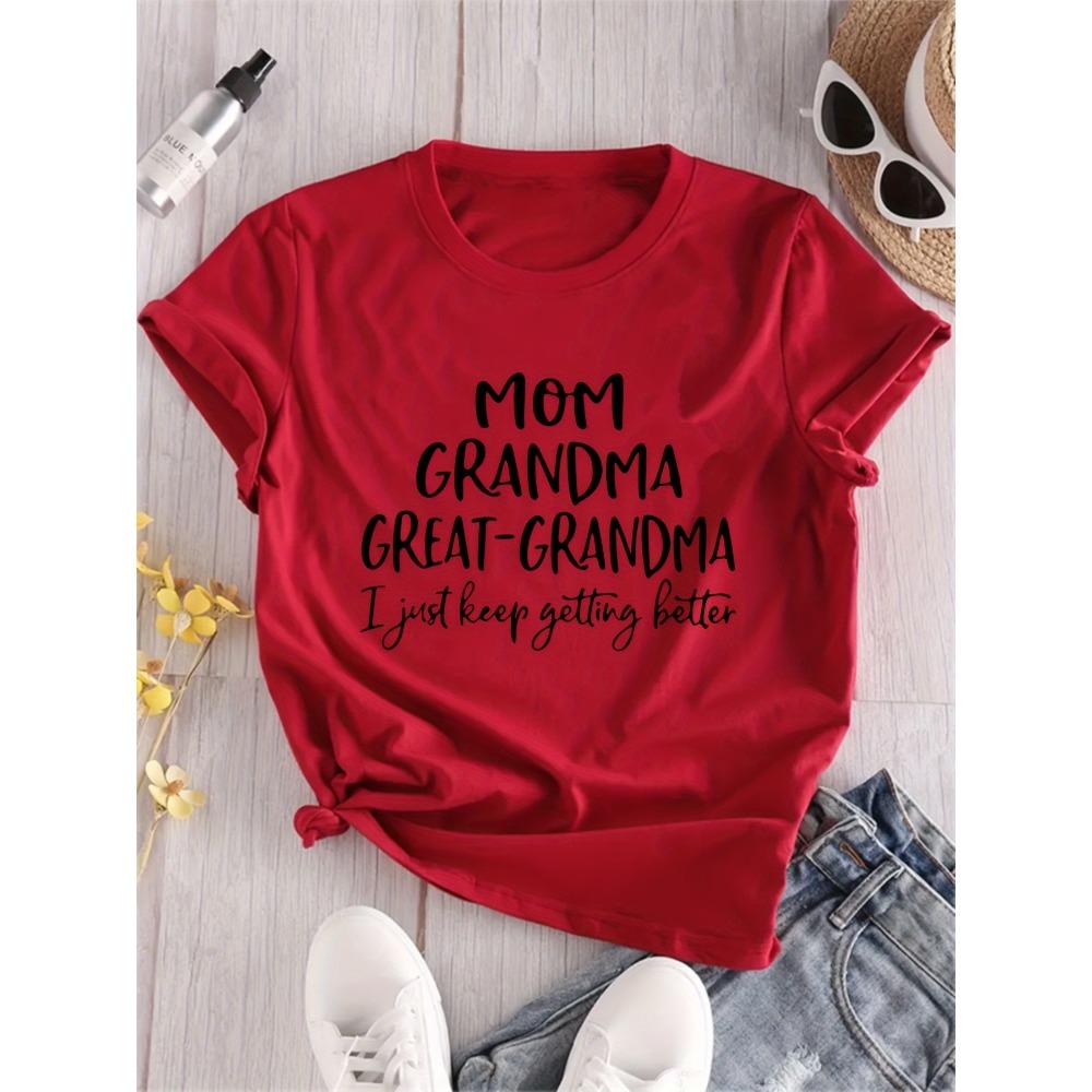 Mom Grandma Great-Grandma Women s Tee Funny Family Graphic Casual Red Top S