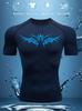 Men's Black Compression T-Shirt with Blue Tribal Geometric Print, Breathable Quick Drying Absorbent High Elasticity Gym Workout & Sports Training Top