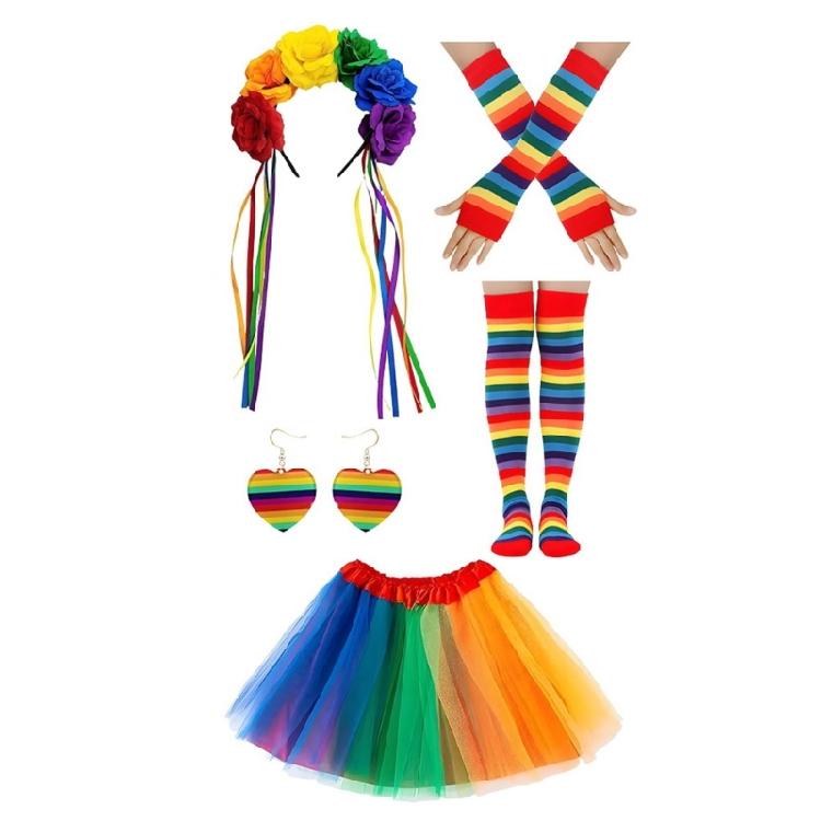 Rainbow Tutus Skirt Flower Headband Rainbow Rave Outfit Rainbow Costume Accessories Halloween Dressing Up Cosplay Costume