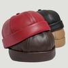 Leather Brimless Round Landlord Hat Solid Color Trendy Cap New Melon Skin Hat  Unisex