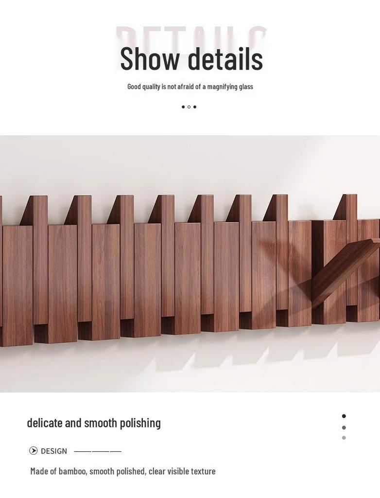 Solid Wood Wall-Mounted Piano Key Coat Hook - No-Drill Storage Rack for Clothes & Hats