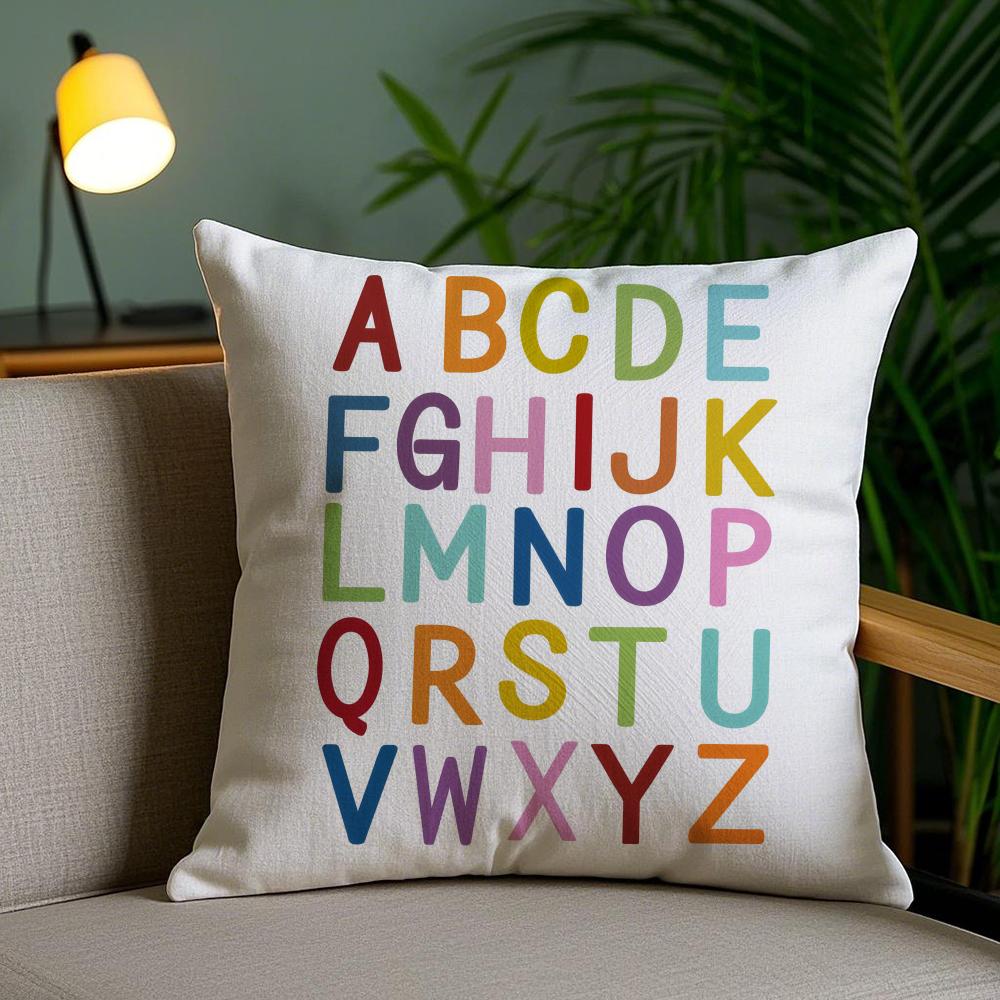 English Education Cushion Cover Plush Fabric DoubleSided Printed Invisible Zipper Sofa Pillow Case Home Bedroom Decor