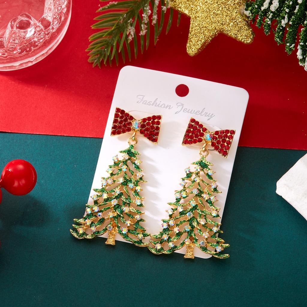 Orecchini Pendenti Albero di Natale Colorati con Fiocco di Strass Orecchino Pendente Albero di Natale Raffinato Gioiello Regalo per Festa per Donne Uomini