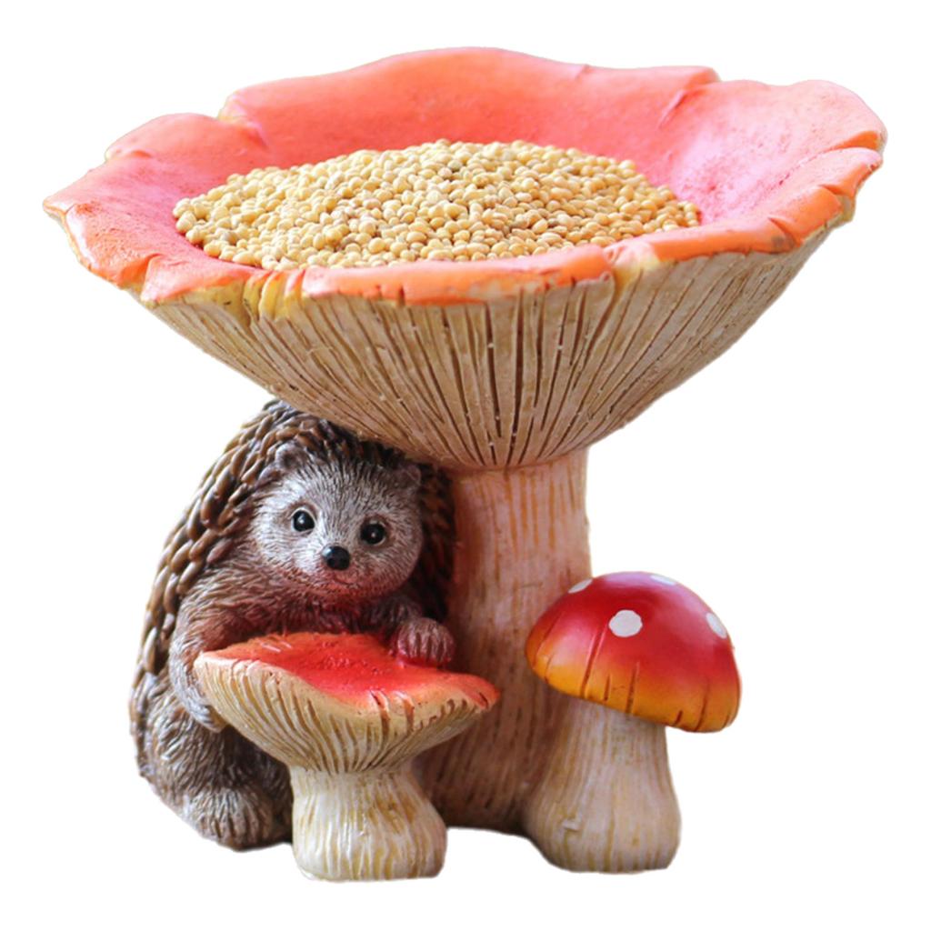Enchanting Hedgehog Mushroom Resins Figurine Statue with Bird Feeder for Outdoor Garden Lawn Patios Decorative Ornament