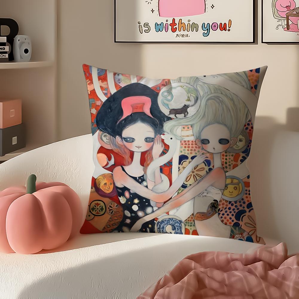 Warm Cute Surreal Japanese Art AAya Takano Cushion Cover Pillowcase Short Plush Invisible Zipper Room Sofa Cushion Cover
