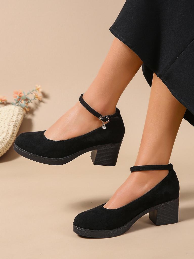 Fashion Women's Shoes 2025 Ankle-wrap Women's High Heels Plus Size Office & Career Pumps Women Chunky Heels Buckle Strap Female Shoes