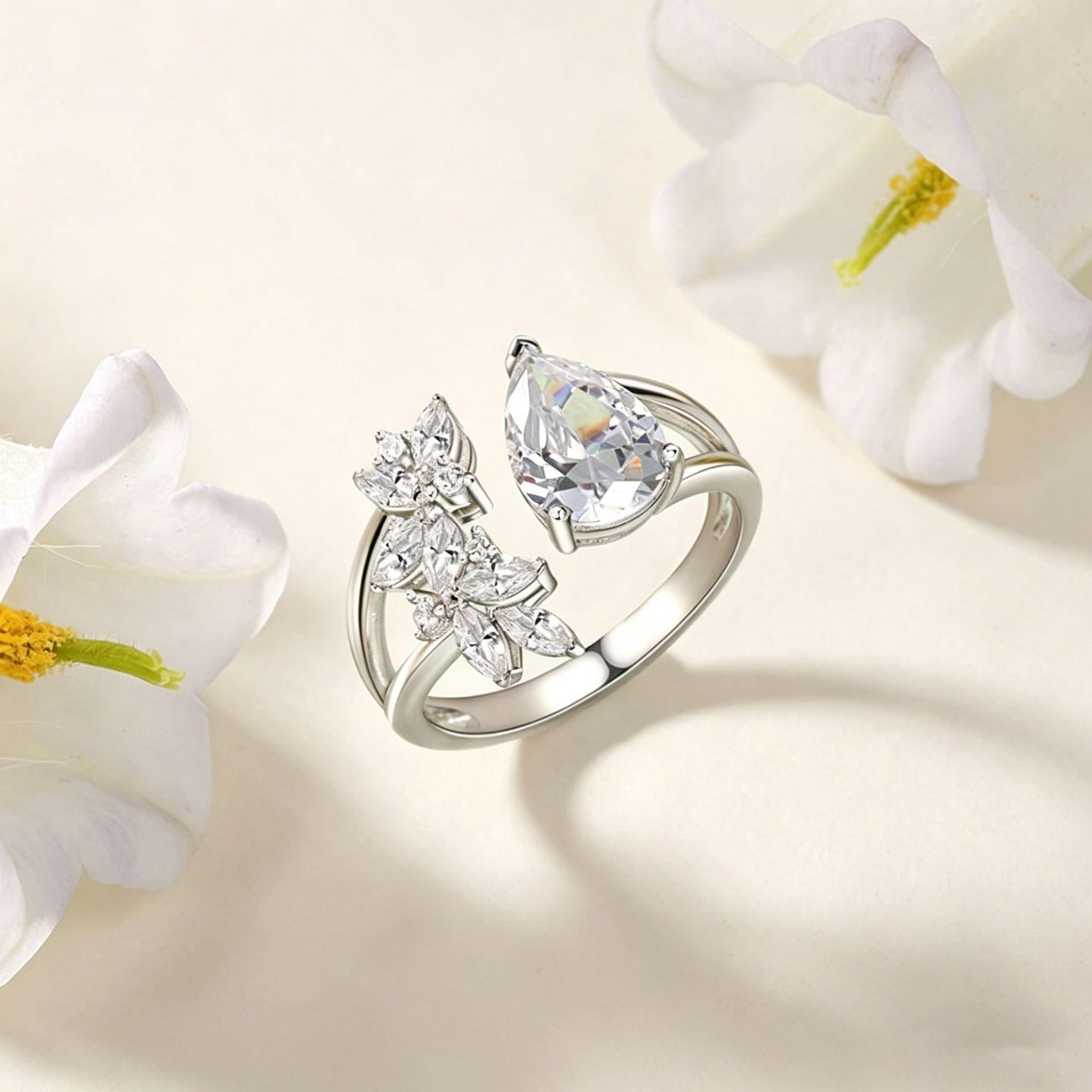 Yanbai European-American Sweet Butterfly Open Ring for Women Adjustable Open