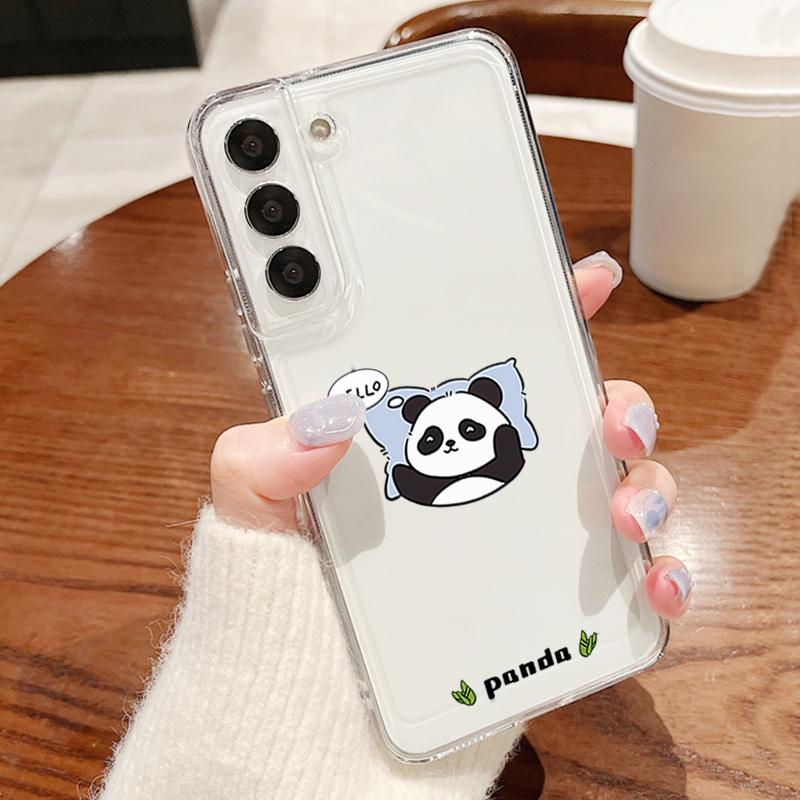 Cute Panda Print Case For iPhone 17 18 Pro Max 17E iPhone 16 15 14 13 Pro Max Plating Lens Frame Clear Soft Cover