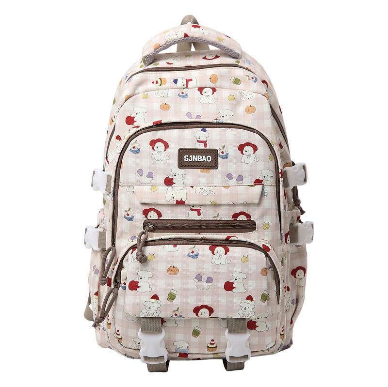 

Рюкзак большой вместимости с мультяшным принтом, школьный рюкзак для студентов розовый/бежевый