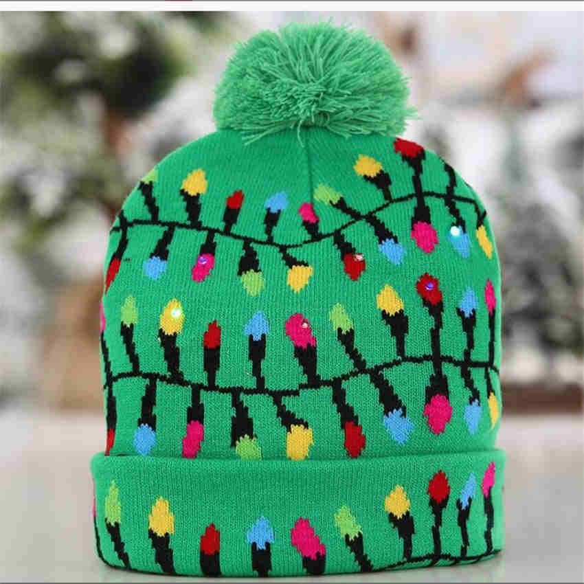 Christmas Lighted Knit Cap Flange Ball Knit Cap LED Colorful Cap Adult Child Hat Letter Pattern