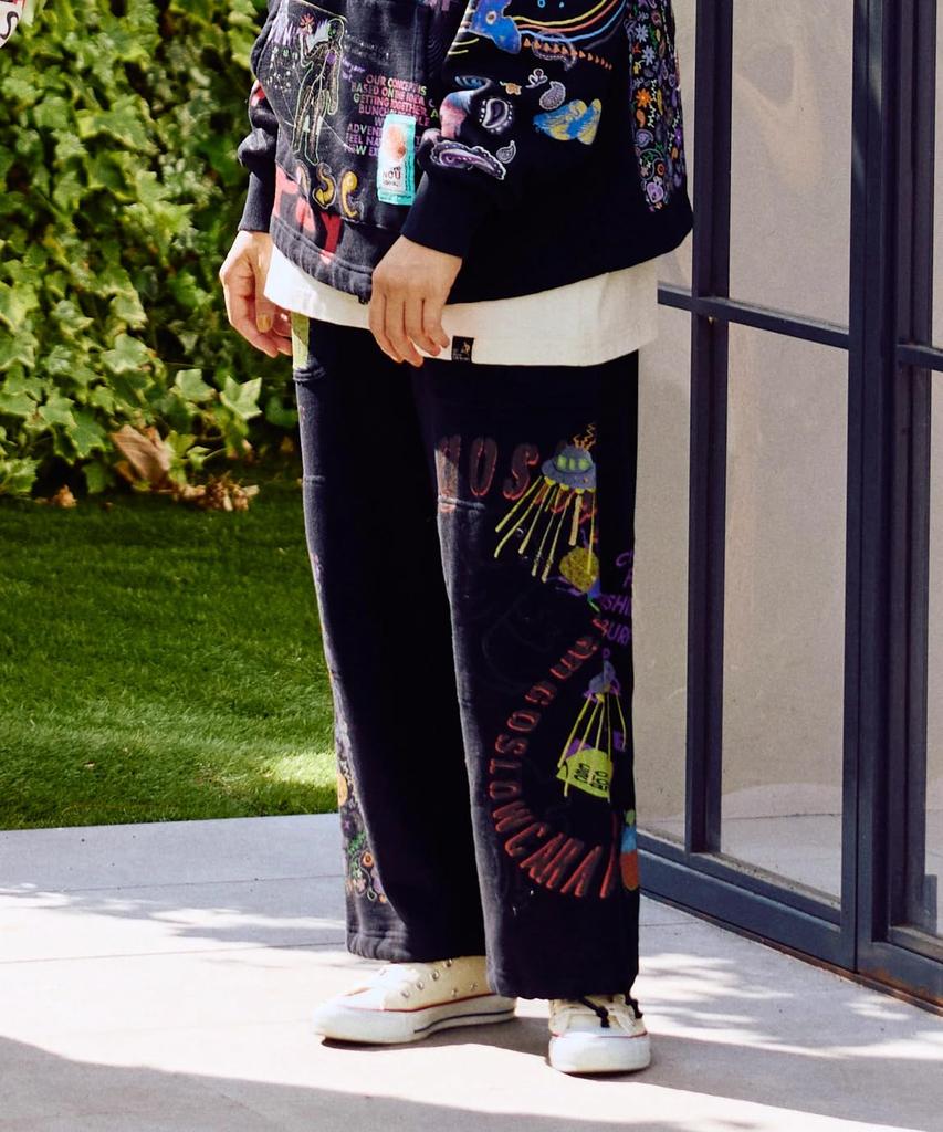 [go slow caravan] 352613 Air-Spun Fleece Drawn Mix TRA Sweatpants, Black, Size L