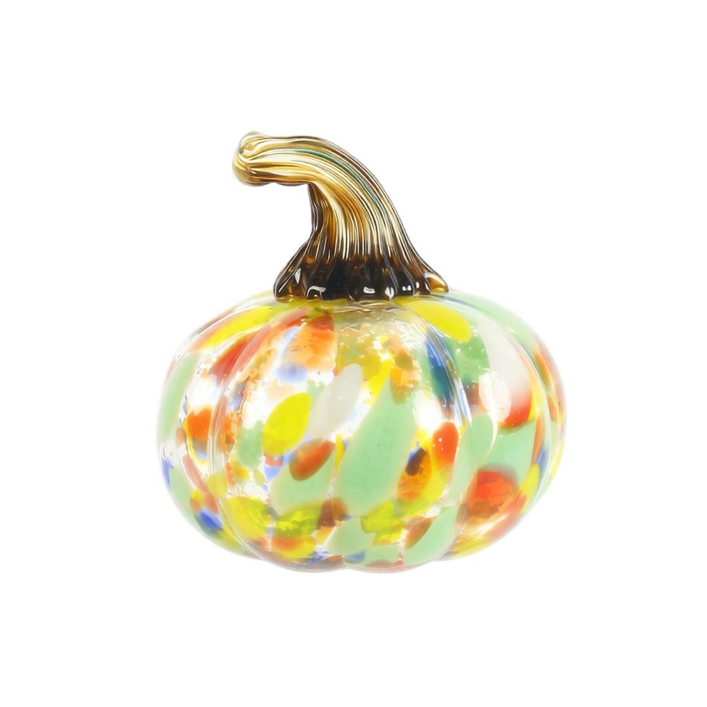 Handcrafted Glass Pumpkin Figurine Decorative Ornament with Multicolored Pattern for Halloween Autumn Table Centerpiece Home Decor
