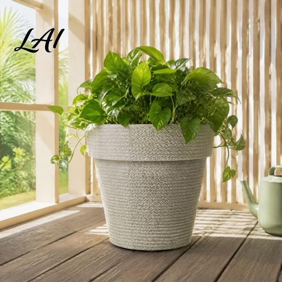 Deep Root Planters for Large Trees Round Planter with Drainage Hole 12 Inch Dia Stone-Look Flower All Weather Floral Containers Deck Pot Modern
