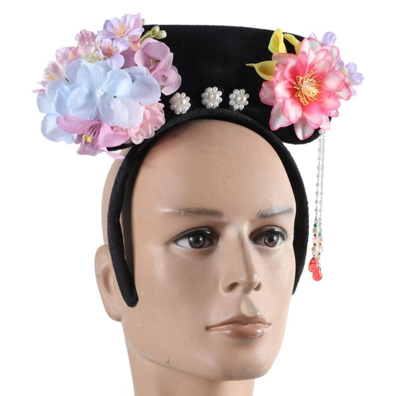 Ancient Chinese Qings Costume Flower Hairband Wedding Hairband Theme Party Gathering Headband Stage Performances Props