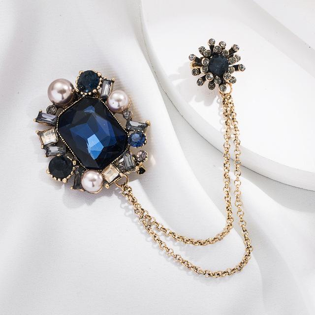 Women Men Colorful Rhinestone Jewelry Brooches Chains Vintage Baroque Pins For Lady Luxury Crystal Pearl Party Brooch Pin Badges