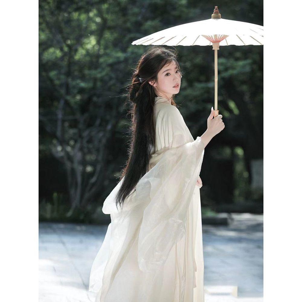 Cosplay God Girl chino Wei y Jin estilo dinastía blanco elegante traje de hada con mangas anchas