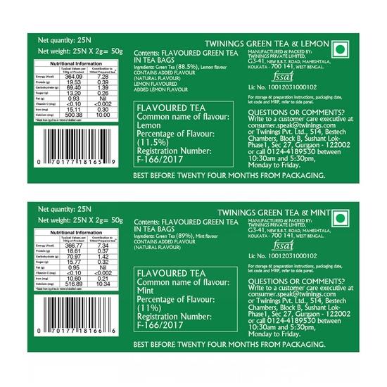 Twinings Grüntee Super Spar-Kombination (Minze & Zitrone 25S) - Taschen, 0,2 kg