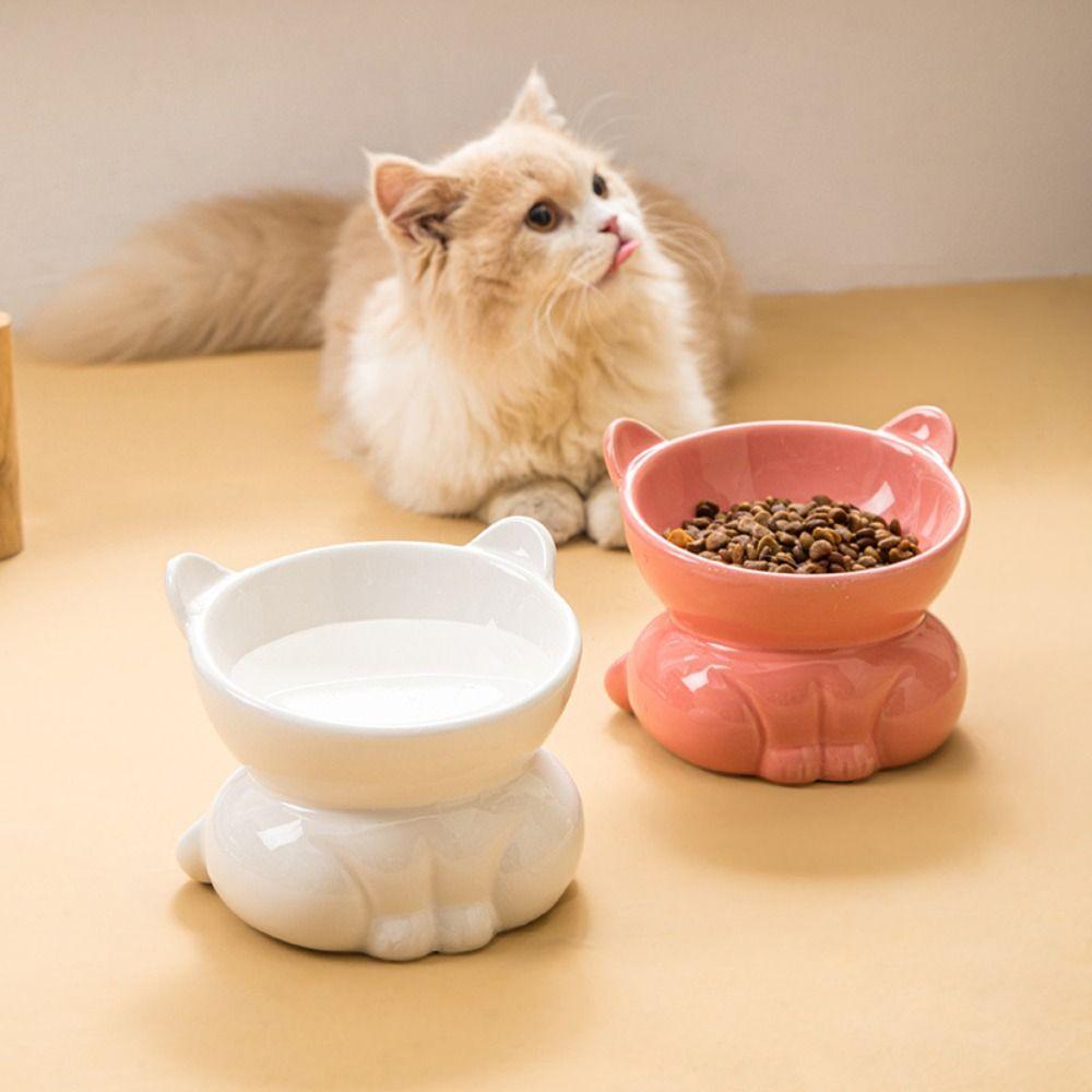 Cute Cat Bowl Ceramic Dog Food Feeding Basin Multi-use Pet Drinking Feeder  Water Container