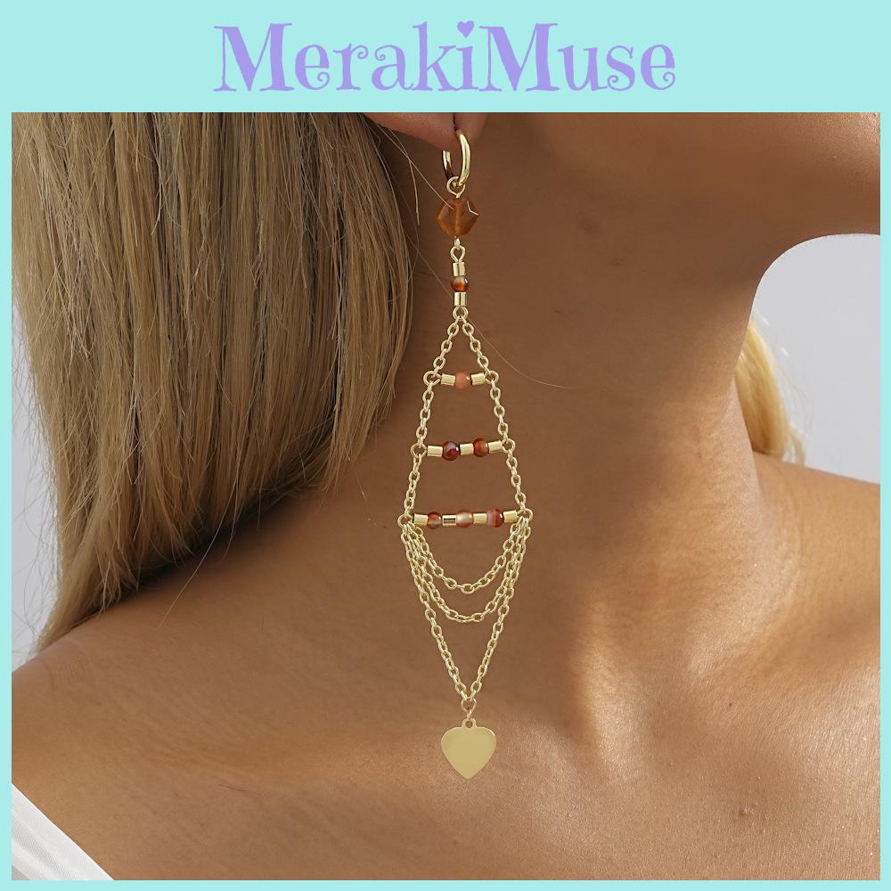 Glamorous Gold 2023 Plated Triangle Crystal Heart Tassel Earrings For Women