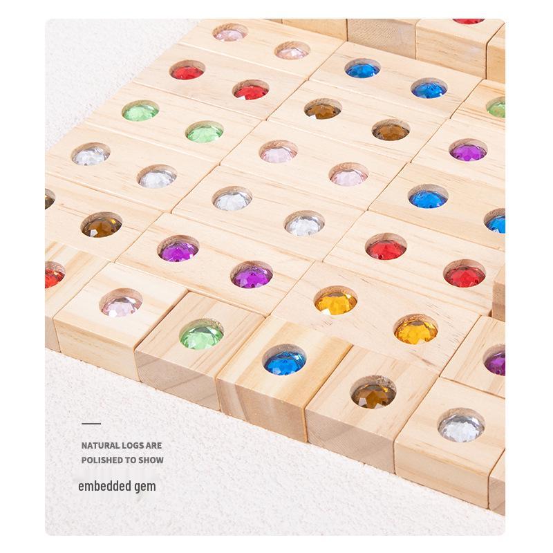 50-Piece Wooden Acrylic Gemstone Building Blocks: Interactive Parent-Child Game for Early Education and Castle Construction