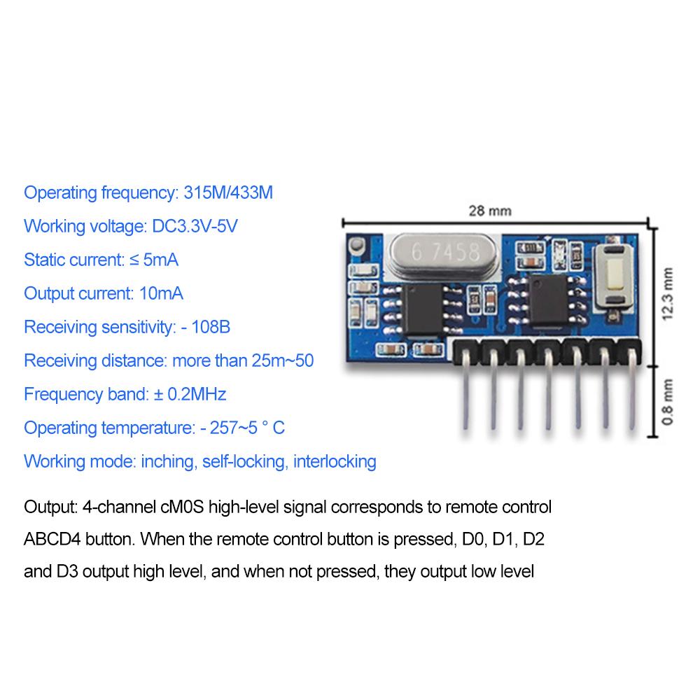 315mhz 433mhz RF Empfänger Lerncode Dekodermodul 433 mhz Drahtlos 4 Kanalausgang Für Fernbedienungen 1527 2262 Kodierung