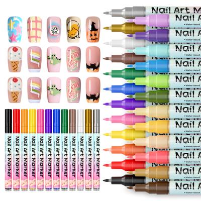 12/24 Colors Nail Art Pen Set Quick Dry Graffiti Nail Art Markers Fine Tip Waterproof Polish Pens Drawing Painting Liner Brush
