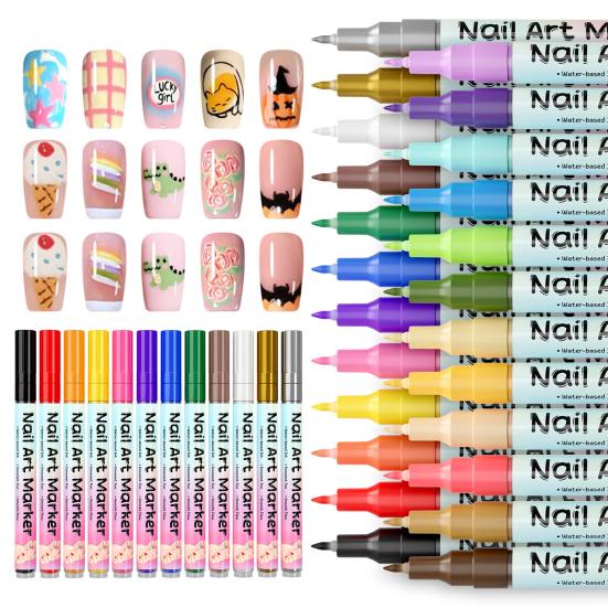 12/24 Colors Nail Art Pen Set Quick Dry Graffiti Nail Art Markers Fine Tip Waterproof Polish Pens Drawing Painting Liner Brush